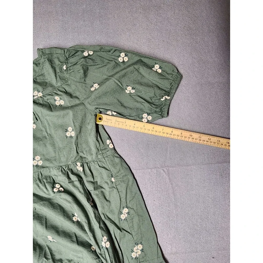Old Navy Girls XL 14-16 Sage Green Floral Tiered Babydoll Dress Puff Sleeve